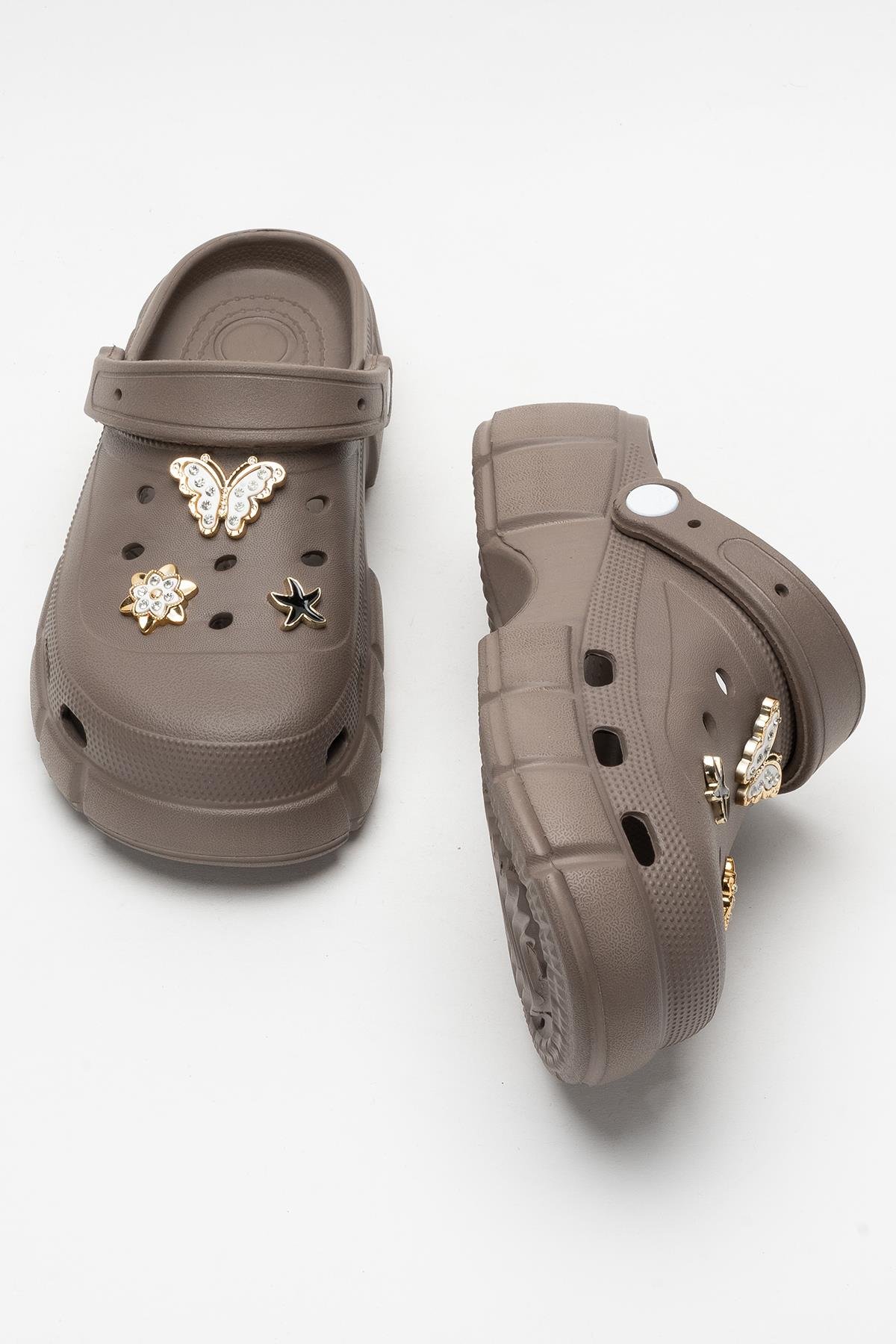 Yüksek Taban Taşlı Rahat Comfort Kadın Sandalet KAHVERENGİ - Görsel 8