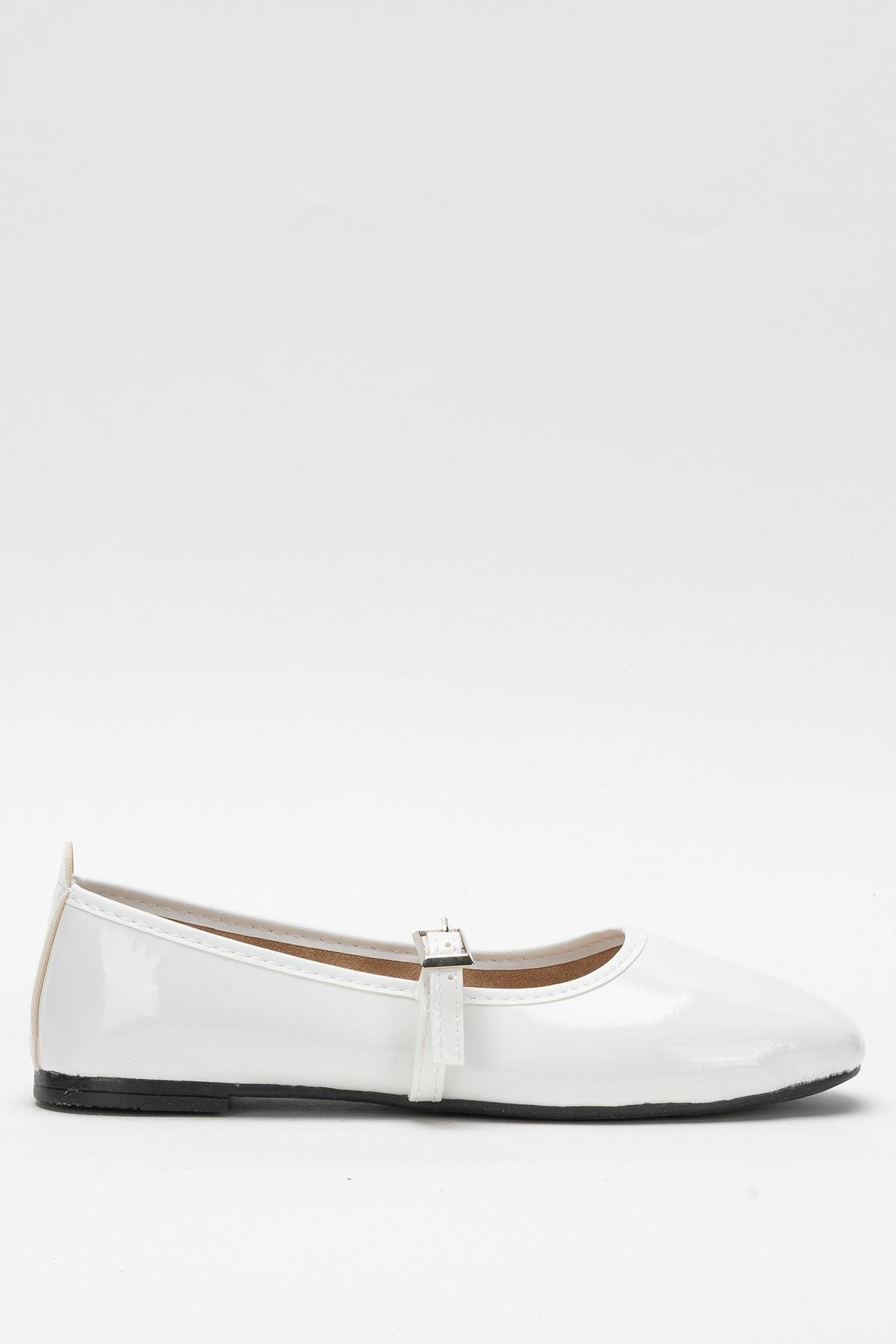 Kadın Kemer Detay Rugan Babet Ayakkabı BEYAZ - Görsel 2