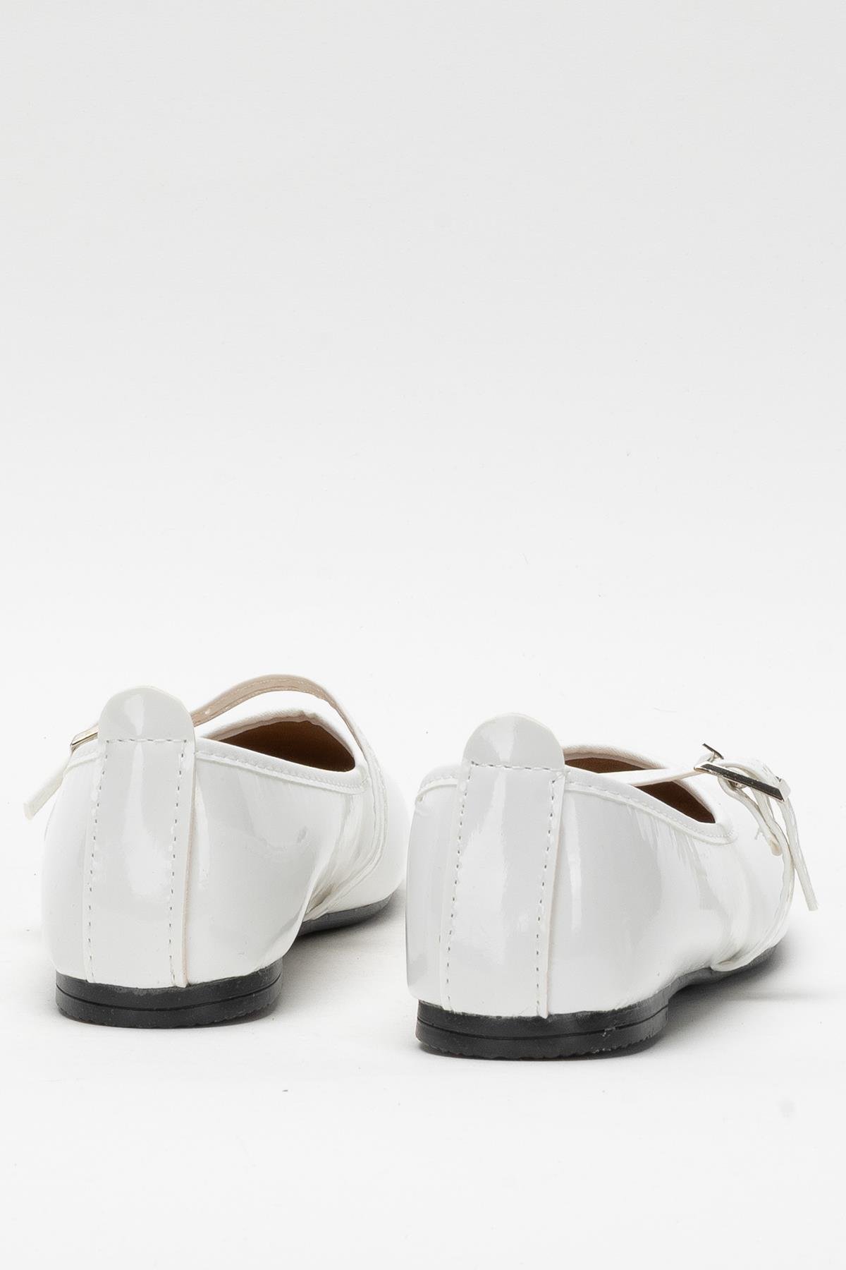 Kadın Kemer Detay Rugan Babet Ayakkabı BEYAZ - Görsel 5