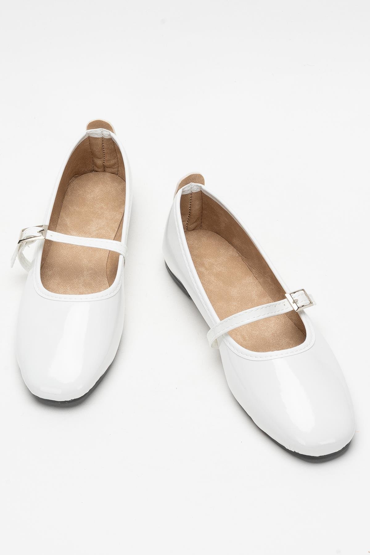 Kadın Kemer Detay Rugan Babet Ayakkabı BEYAZ - Görsel 7