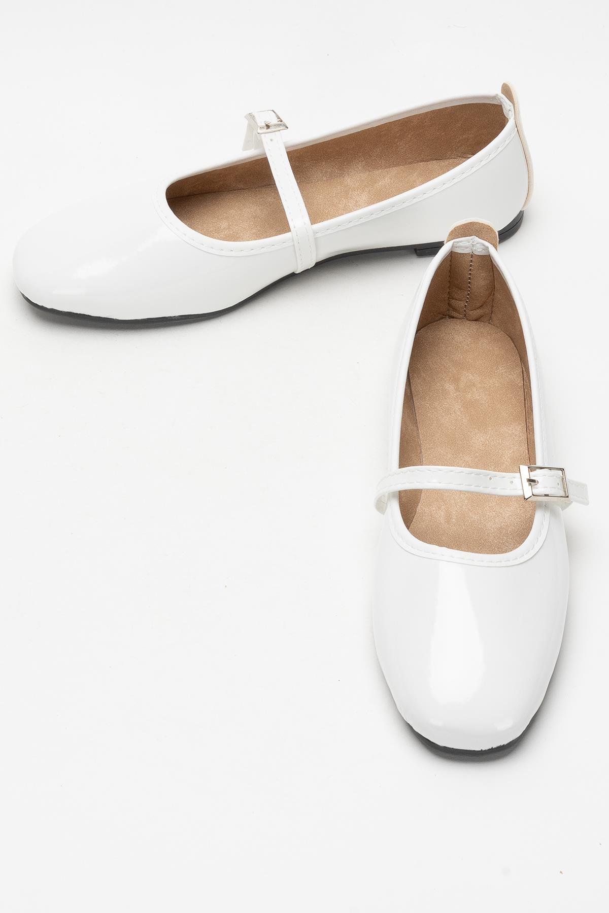 Kadın Kemer Detay Rugan Babet Ayakkabı BEYAZ - Görsel 8