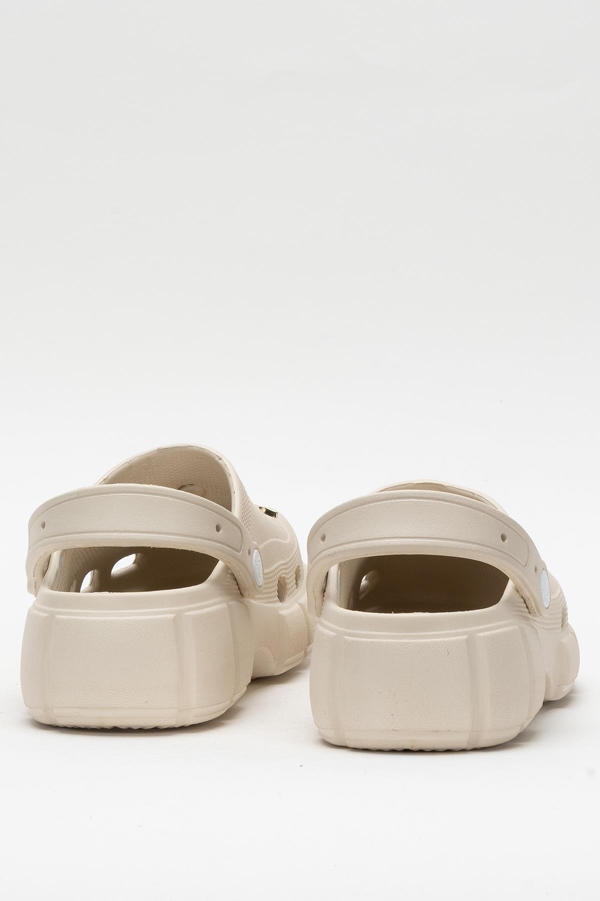 Yüksek Taban Taşlı Rahat Comfort Kadın Sandalet BEJ - Görsel 5