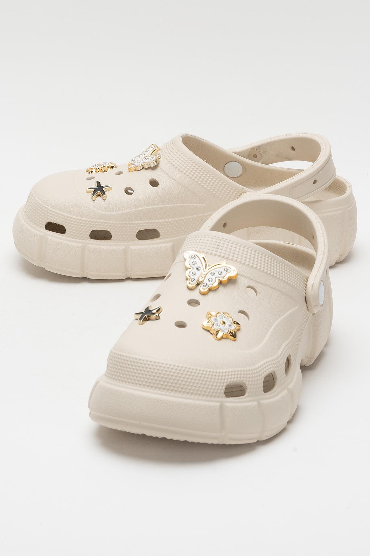 Yüksek Taban Taşlı Rahat Comfort Kadın Sandalet BEJ - Görsel 6