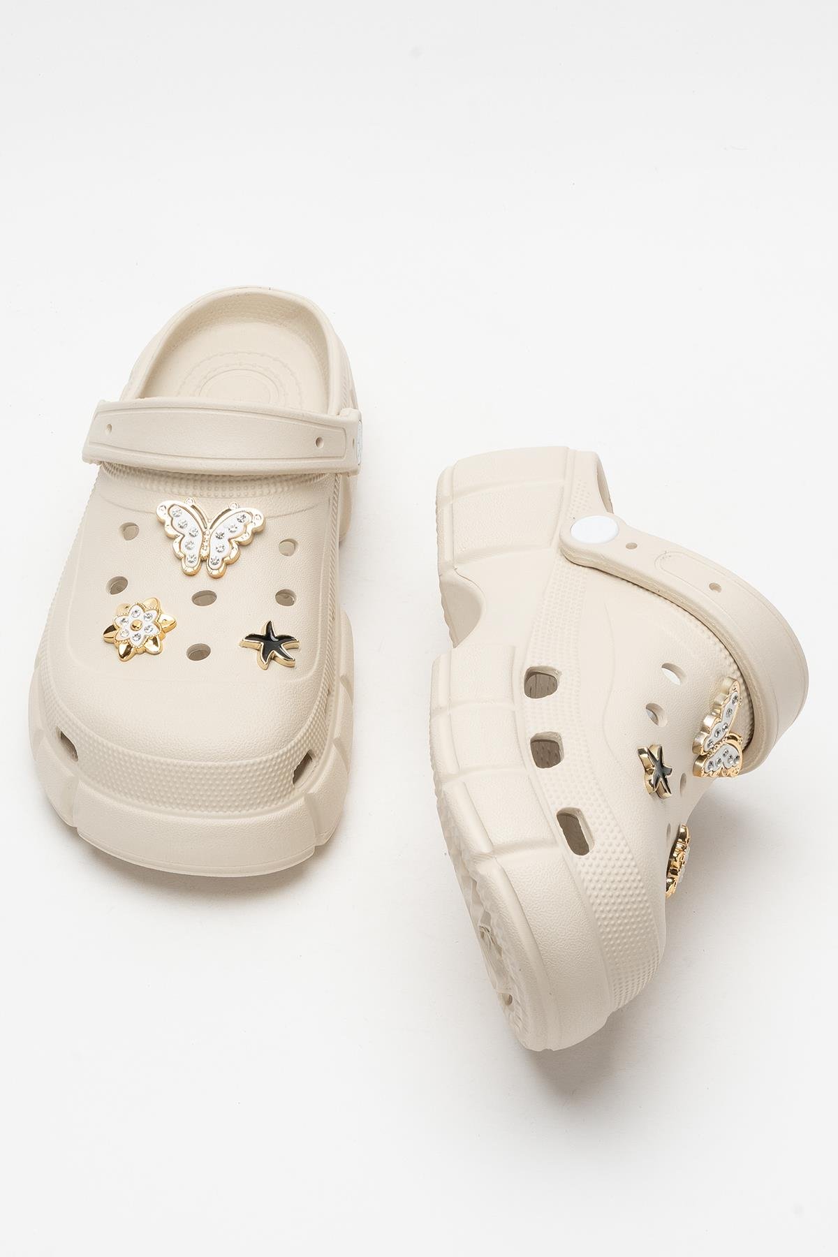 Yüksek Taban Taşlı Rahat Comfort Kadın Sandalet BEJ - Görsel 8