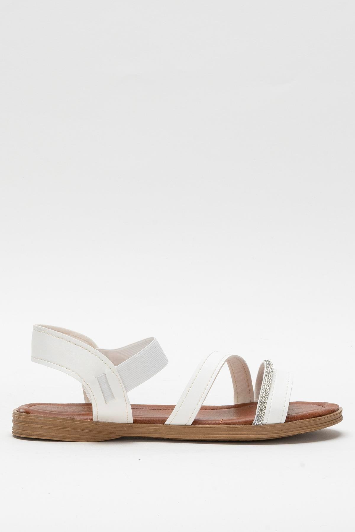 Kadın Taş Bantlı Sandalet Ayakkabı BEYAZ - Görsel 2