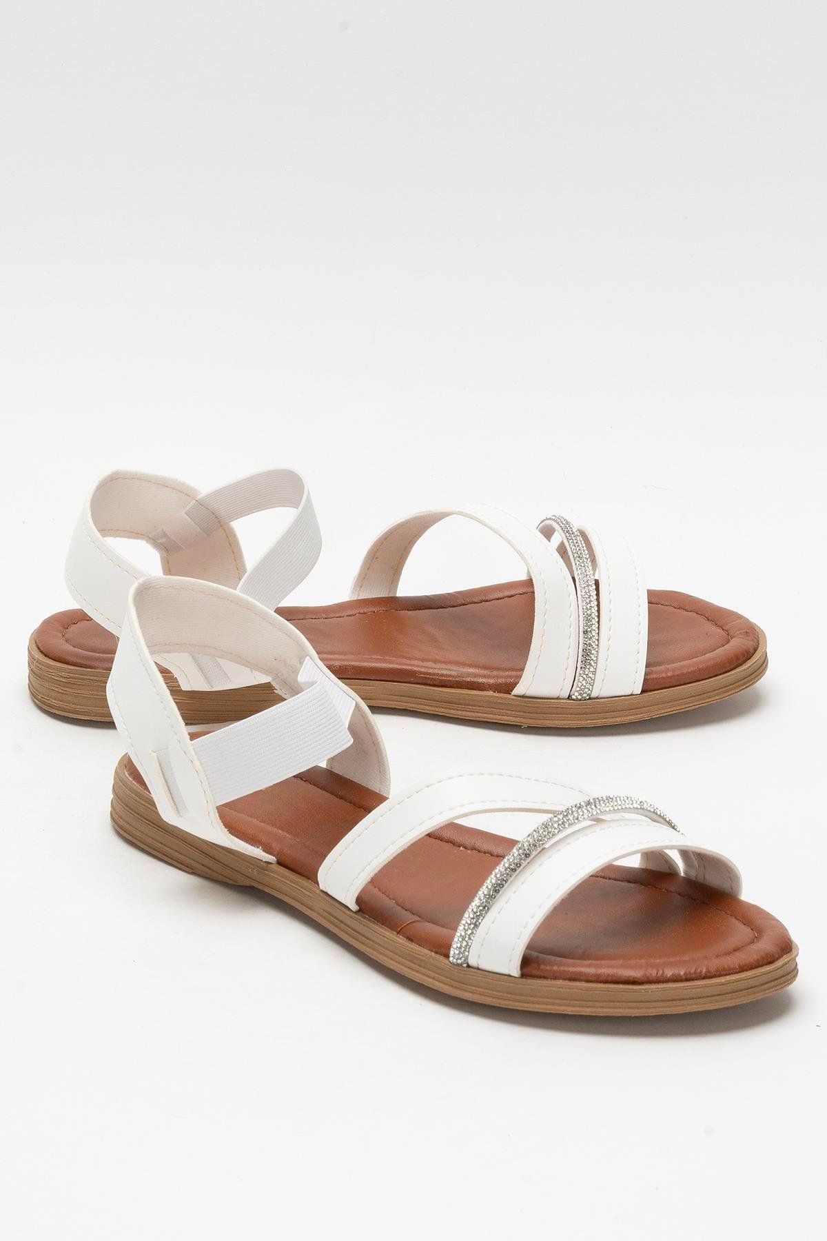 Kadın Taş Bantlı Sandalet Ayakkabı BEYAZ - Görsel 3