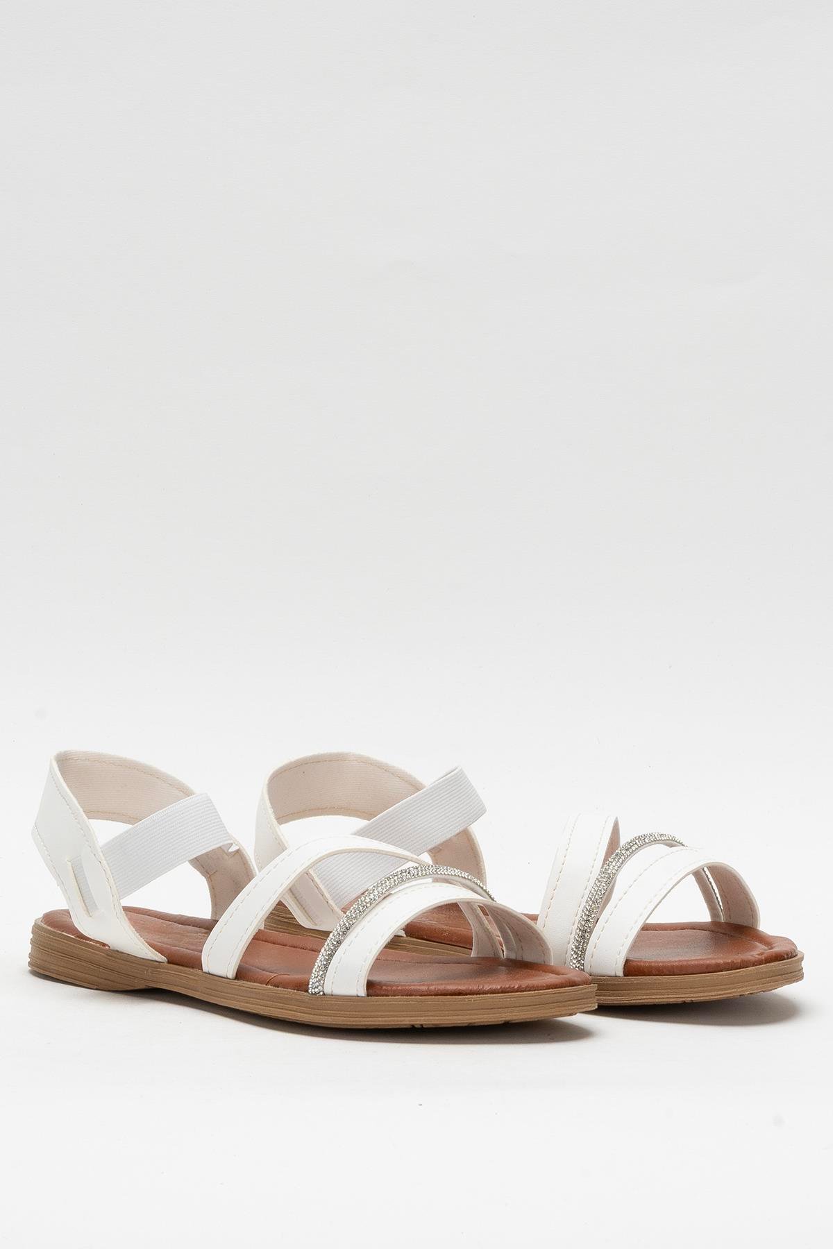 Kadın Taş Bantlı Sandalet Ayakkabı BEYAZ - Görsel 4