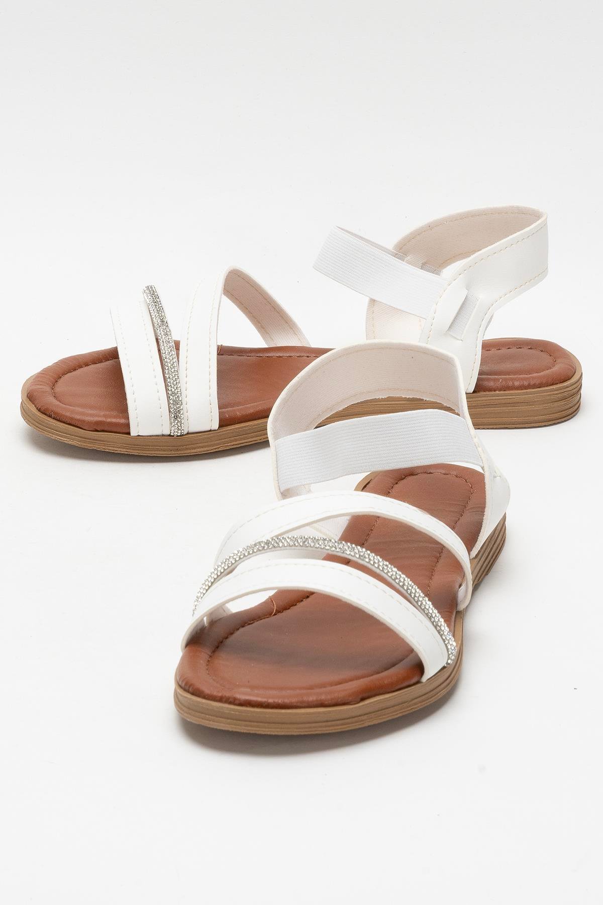 Kadın Taş Bantlı Sandalet Ayakkabı BEYAZ - Görsel 6