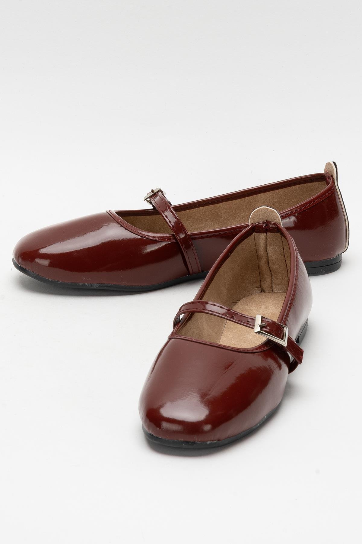 Kadın Kemer Detay Rugan Babet Ayakkabı BORDO - Görsel 6