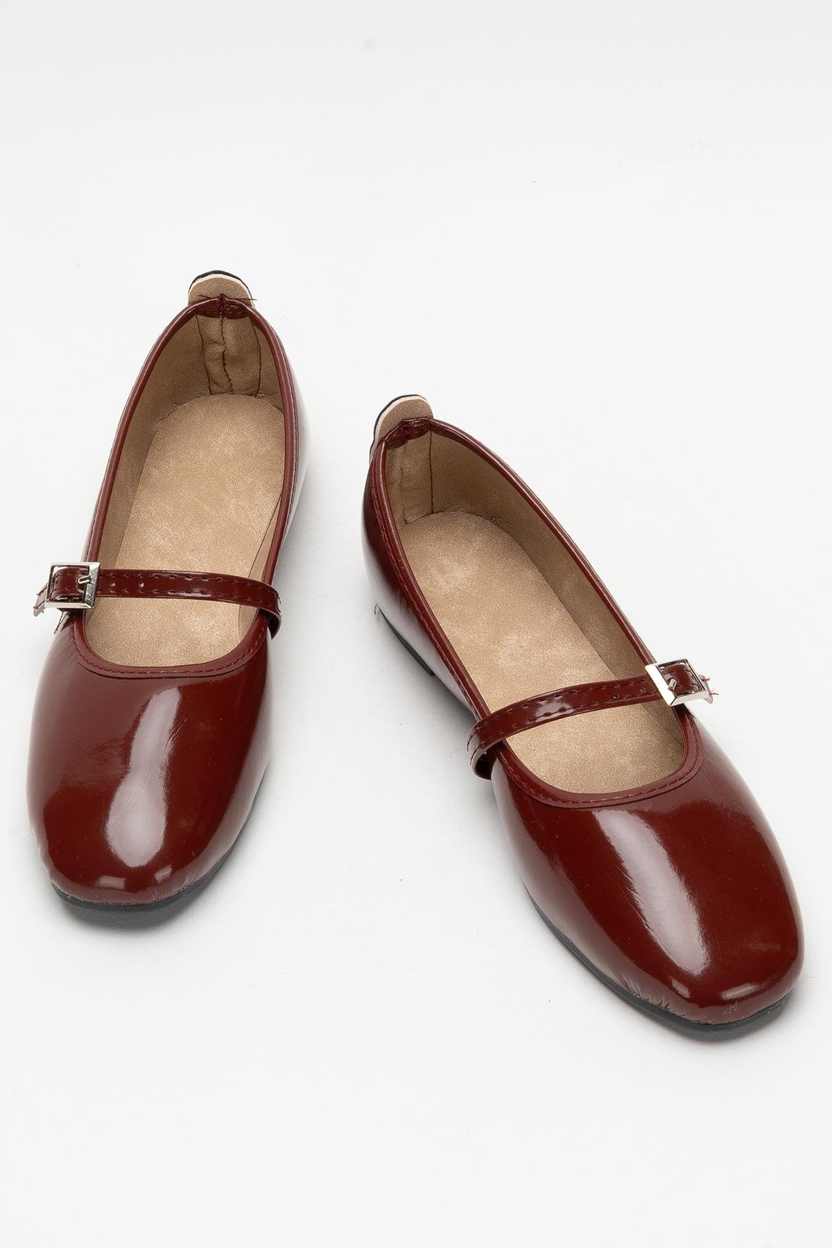 Kadın Kemer Detay Rugan Babet Ayakkabı BORDO - Görsel 7