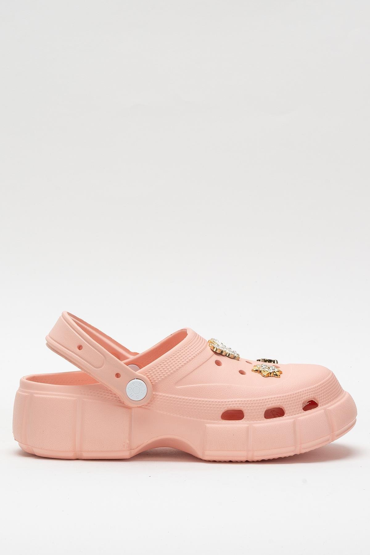 Yüksek Taban Taşlı Rahat Comfort Kadın Sandalet PUDRA - Görsel 2