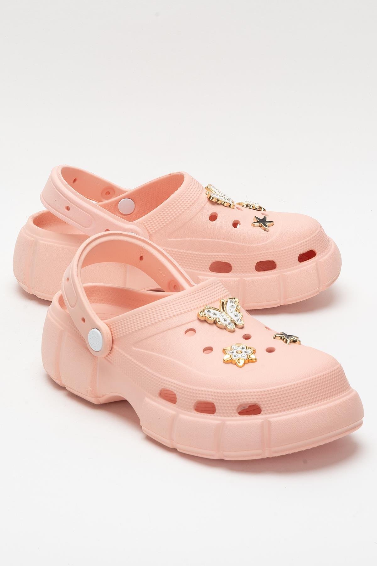 Yüksek Taban Taşlı Rahat Comfort Kadın Sandalet PUDRA - Görsel 3