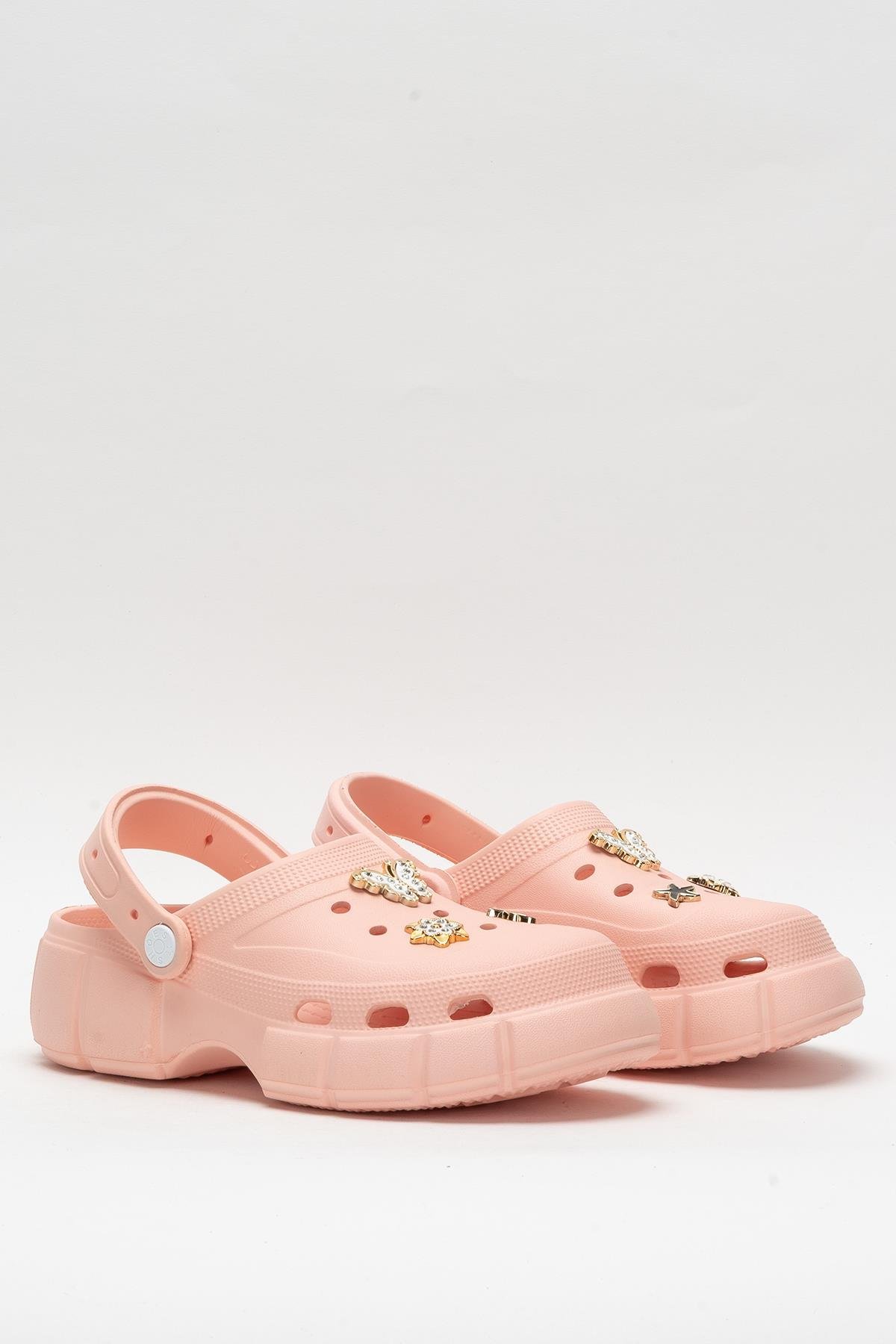 Yüksek Taban Taşlı Rahat Comfort Kadın Sandalet PUDRA - Görsel 4