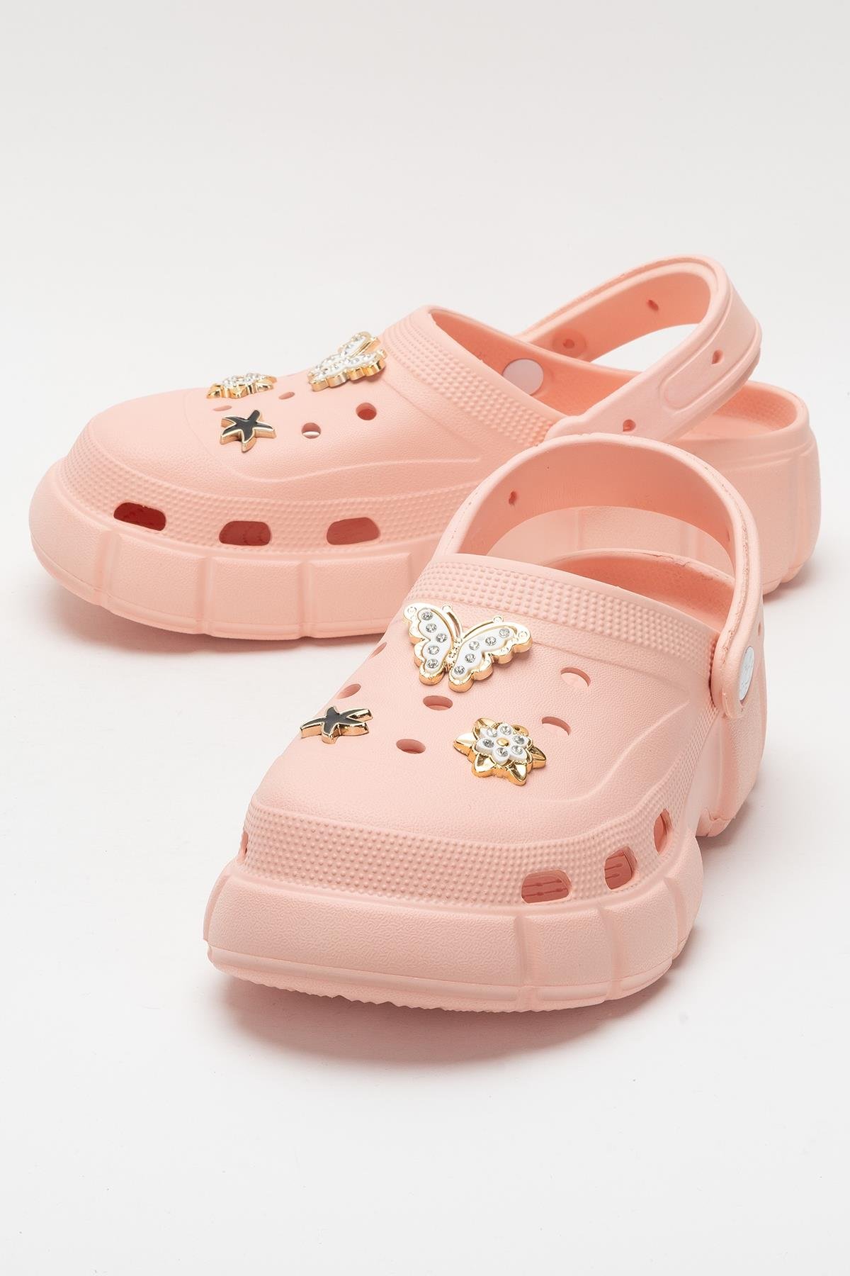 Yüksek Taban Taşlı Rahat Comfort Kadın Sandalet PUDRA - Görsel 6