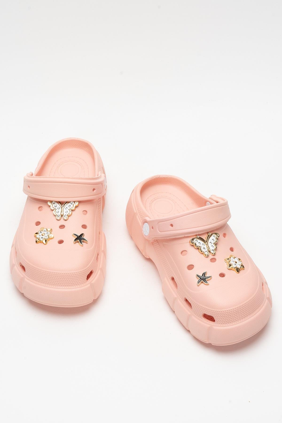 Yüksek Taban Taşlı Rahat Comfort Kadın Sandalet PUDRA - Görsel 7