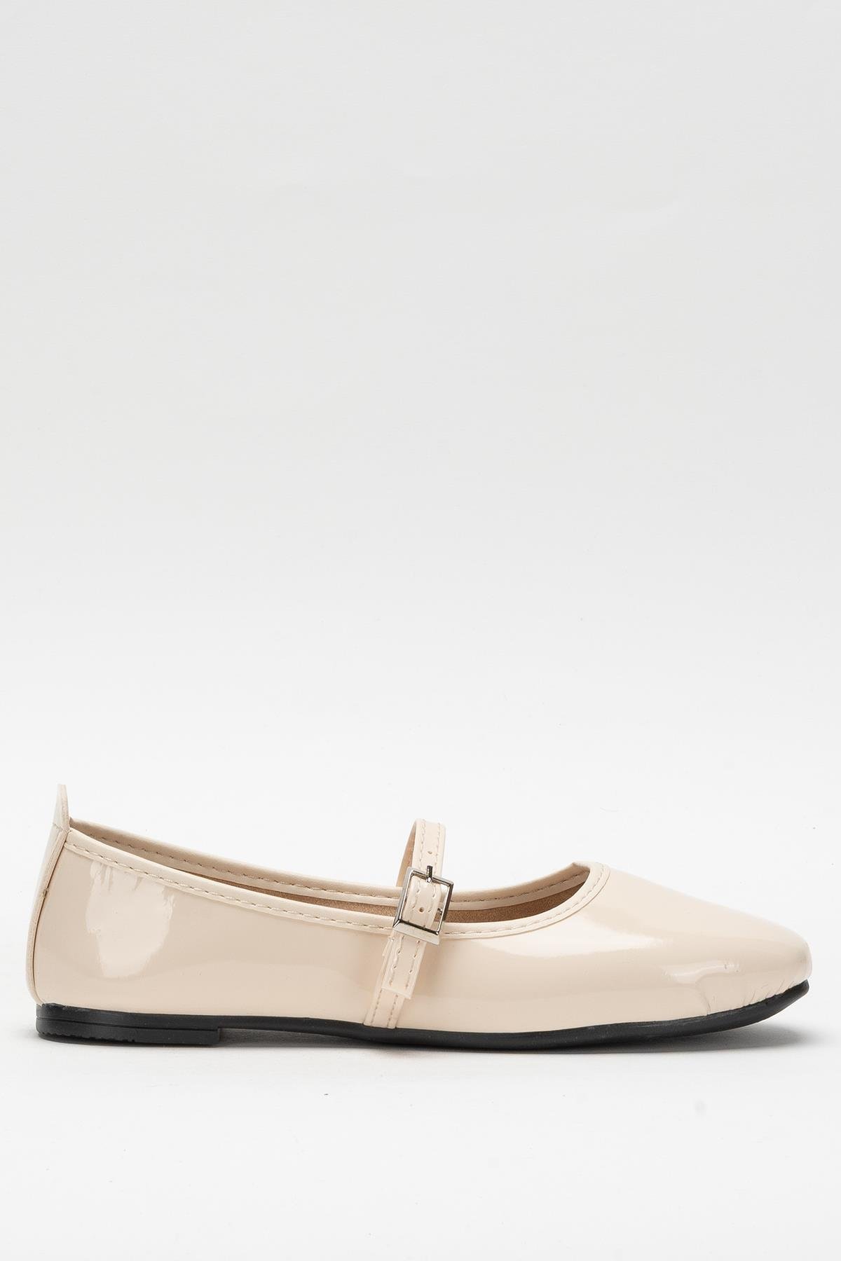 Kadın Kemer Detay Rugan Babet Ayakkabı KREM - Görsel 2