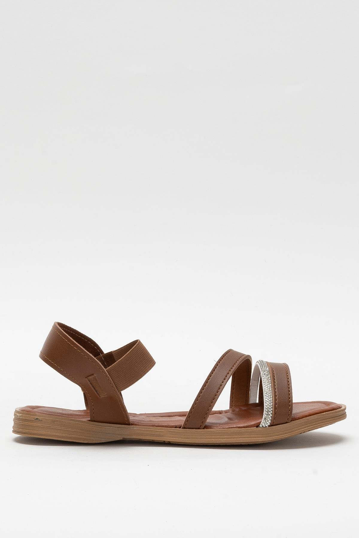 Kadın Taş Bantlı Sandalet Ayakkabı TABA - Görsel 2