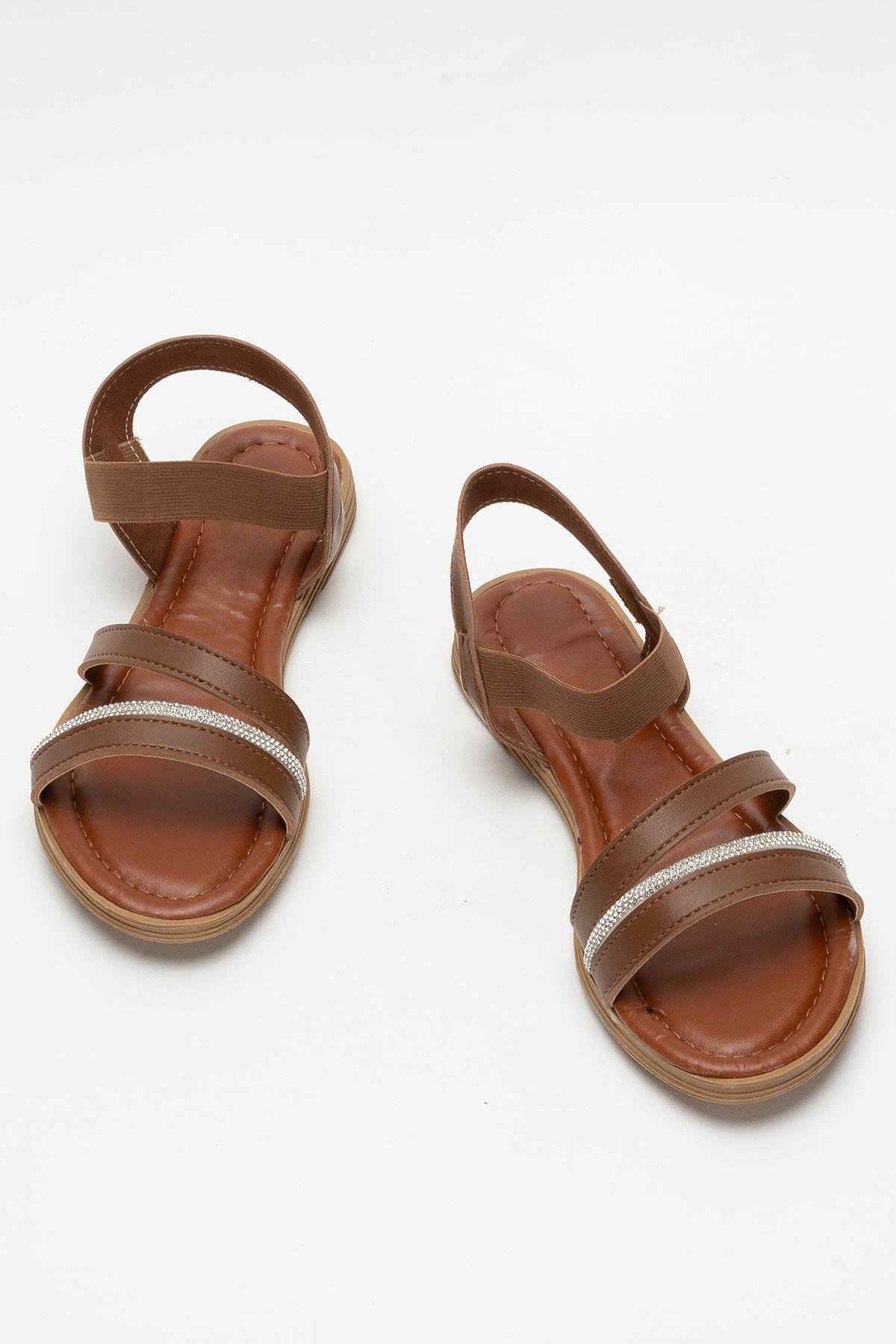 Kadın Taş Bantlı Sandalet Ayakkabı TABA - Görsel 7