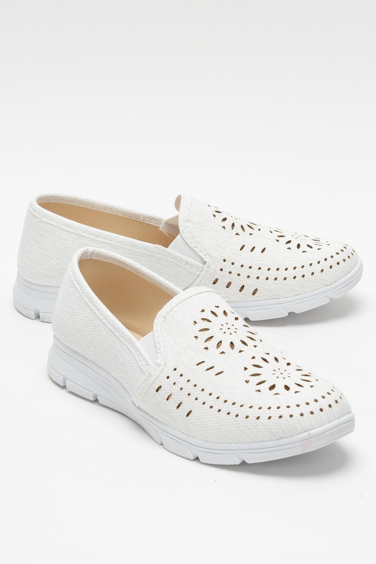 Kadın Lazer Desenli Günlük Kadın Spor Ayakkabı BEYAZ - Görsel 3