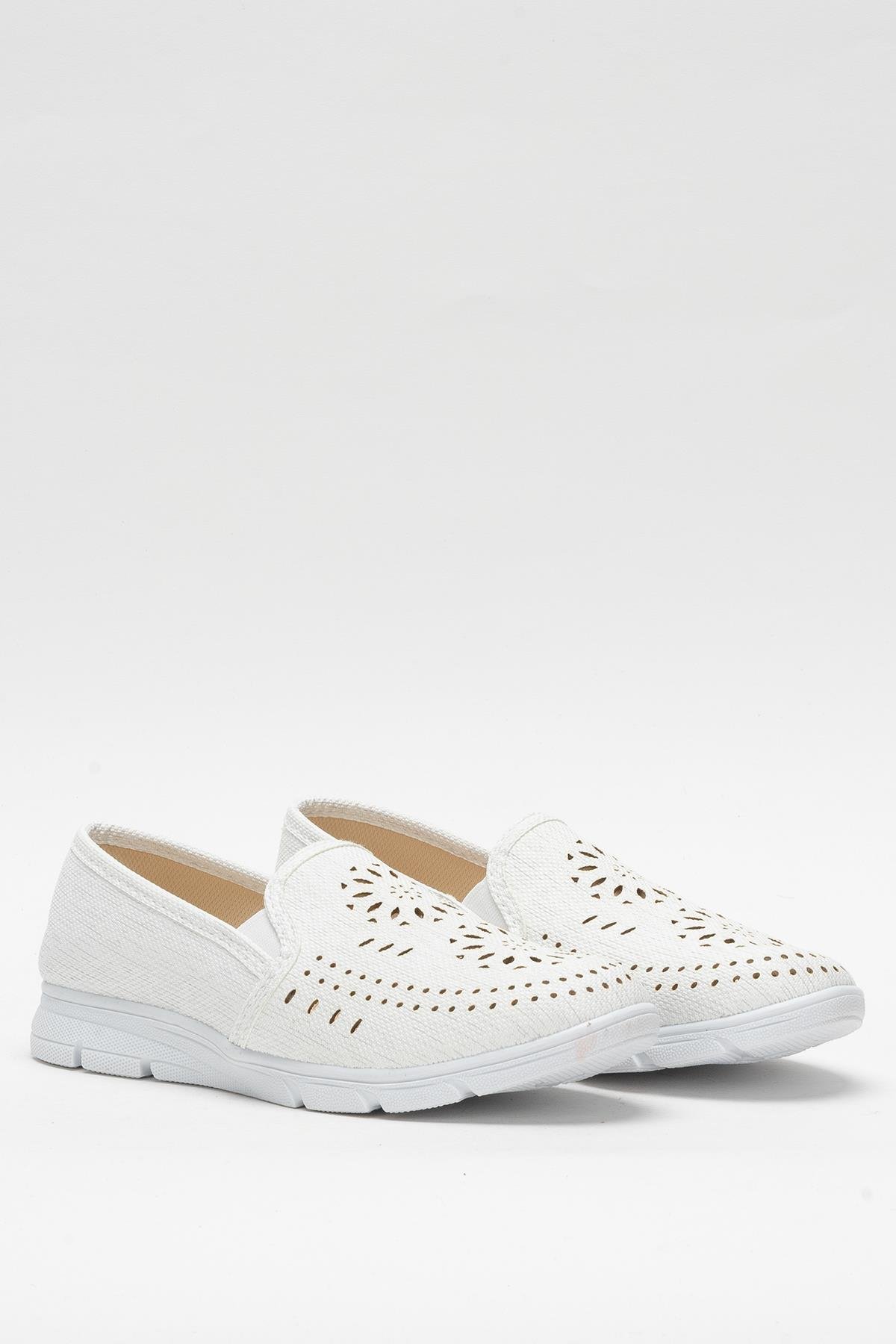 Kadın Lazer Desenli Günlük Kadın Spor Ayakkabı BEYAZ - Görsel 4