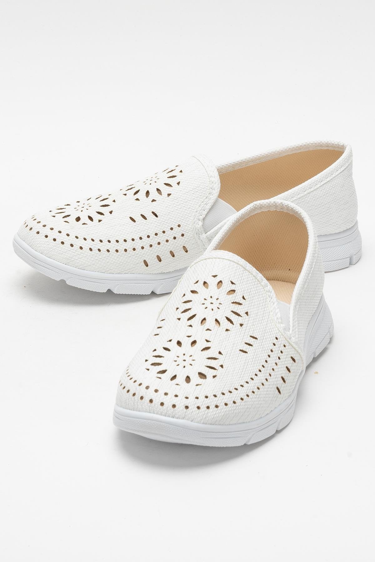 Kadın Lazer Desenli Günlük Kadın Spor Ayakkabı BEYAZ - Görsel 6