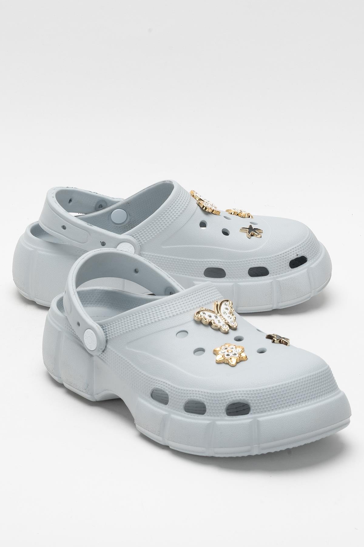 Yüksek Taban Taşlı Rahat Comfort Kadın Sandalet GRİ - Görsel 3