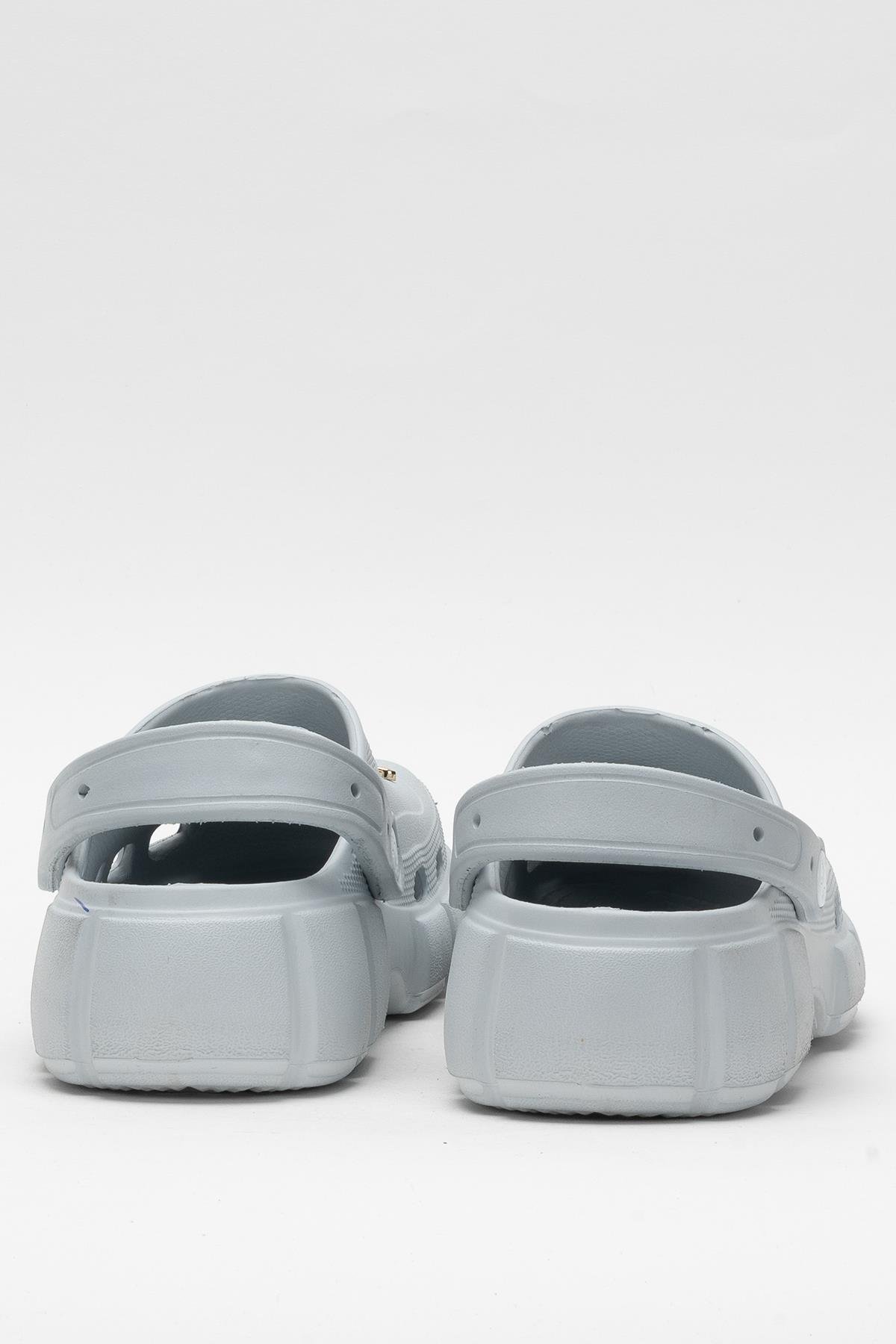 Yüksek Taban Taşlı Rahat Comfort Kadın Sandalet GRİ - Görsel 5