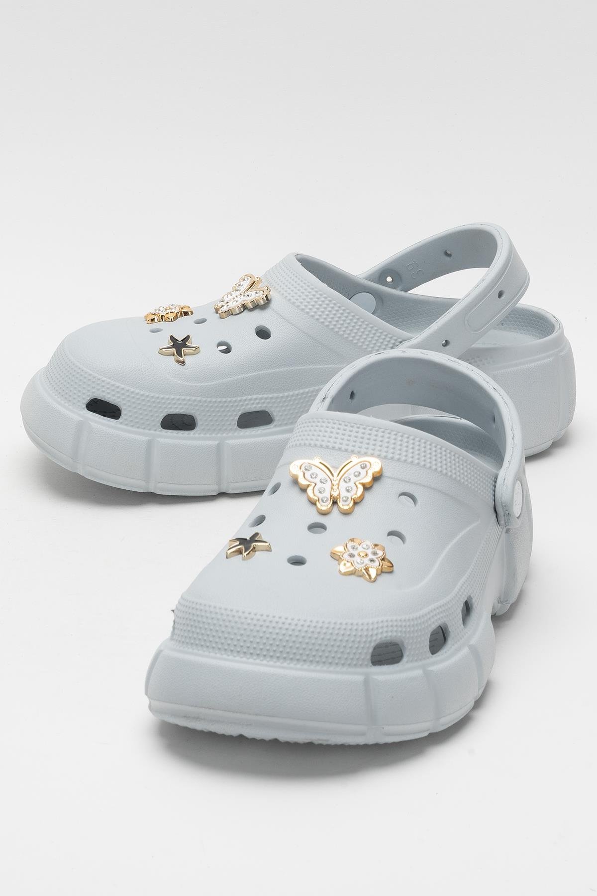 Yüksek Taban Taşlı Rahat Comfort Kadın Sandalet GRİ - Görsel 6