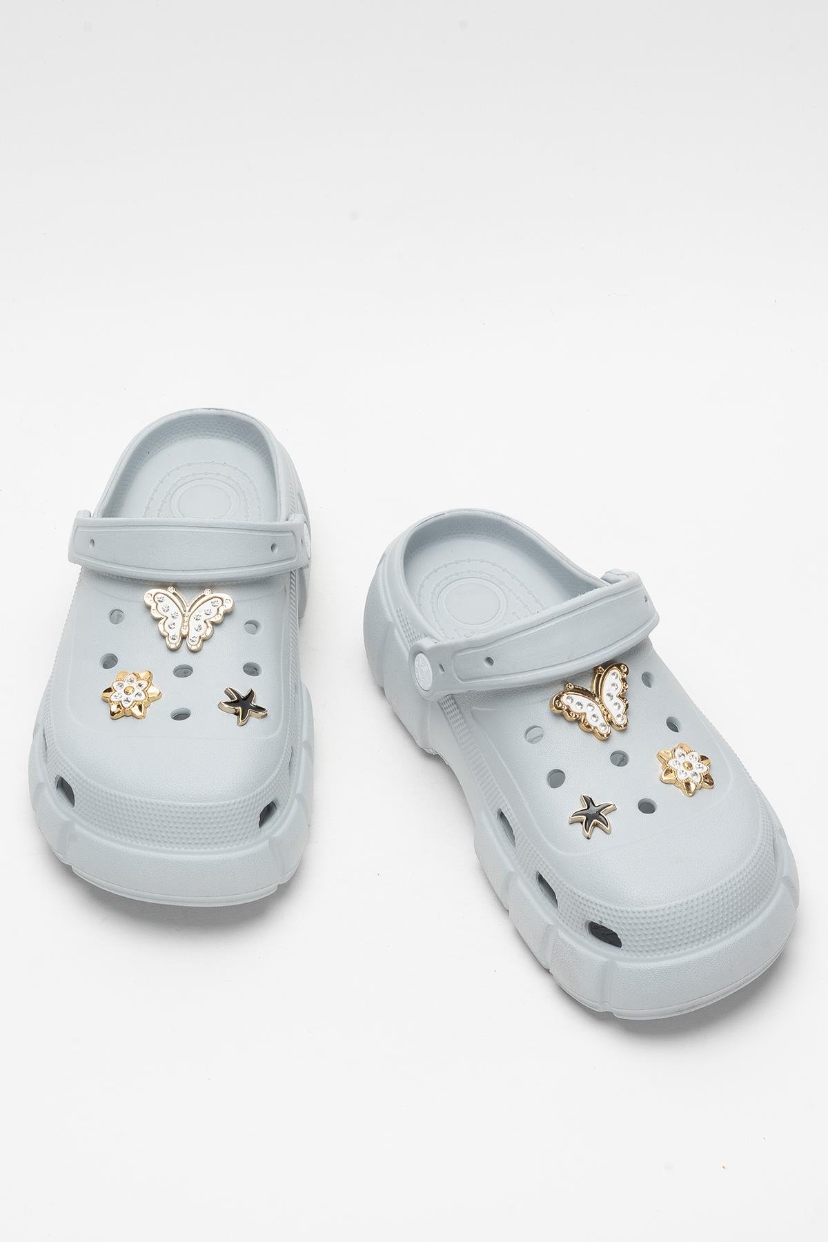 Yüksek Taban Taşlı Rahat Comfort Kadın Sandalet GRİ - Görsel 7