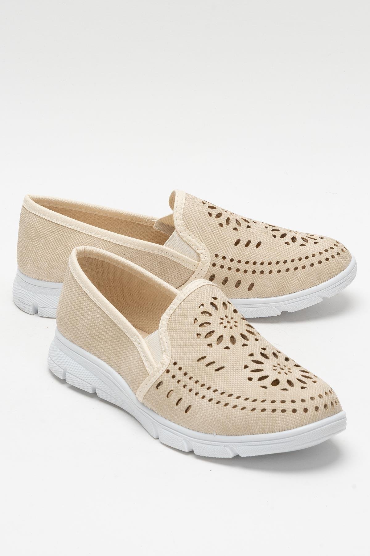 Kadın Lazer Desenli Günlük Kadın Spor Ayakkabı KREM - Görsel 3