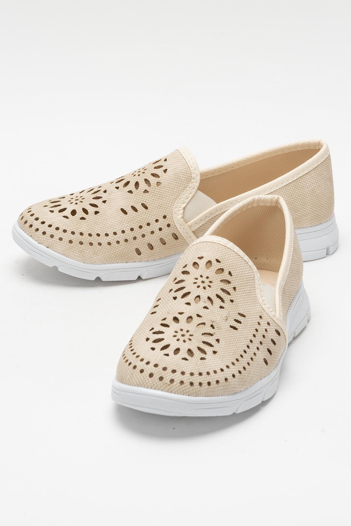 Kadın Lazer Desenli Günlük Kadın Spor Ayakkabı KREM - Görsel 6