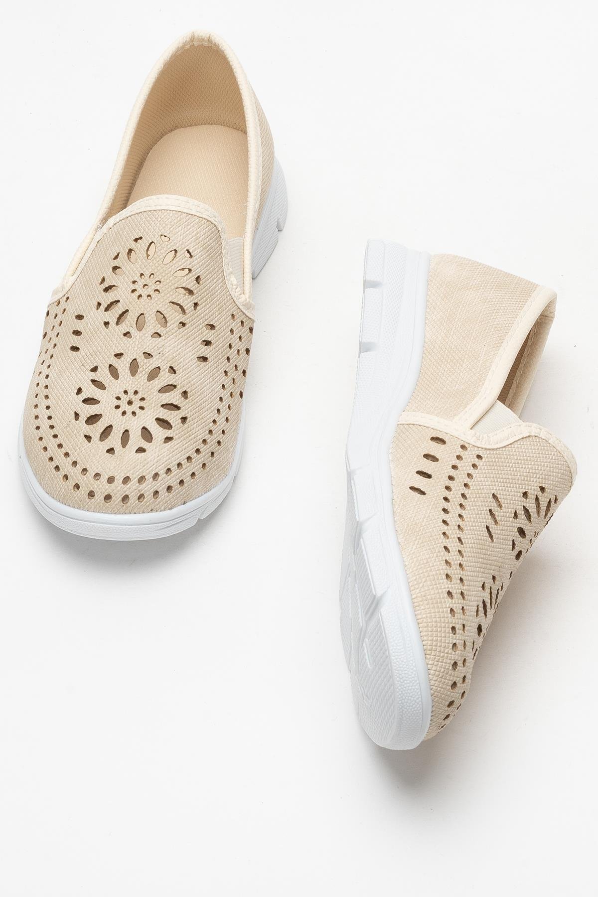 Kadın Lazer Desenli Günlük Kadın Spor Ayakkabı KREM - Görsel 8