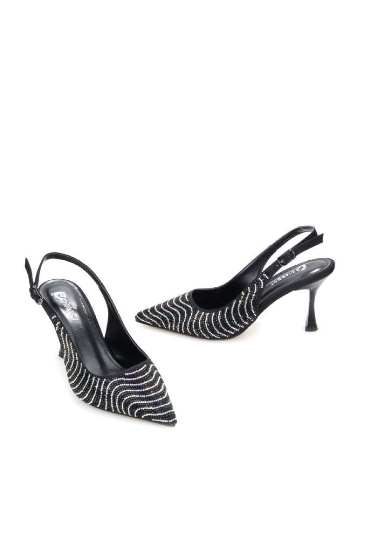 Pisagor Ps-31930 7 Cm Topuklu Kadın Taşlı Arkası Açık Stiletto Abiye Ayakkabı - Görsel 3