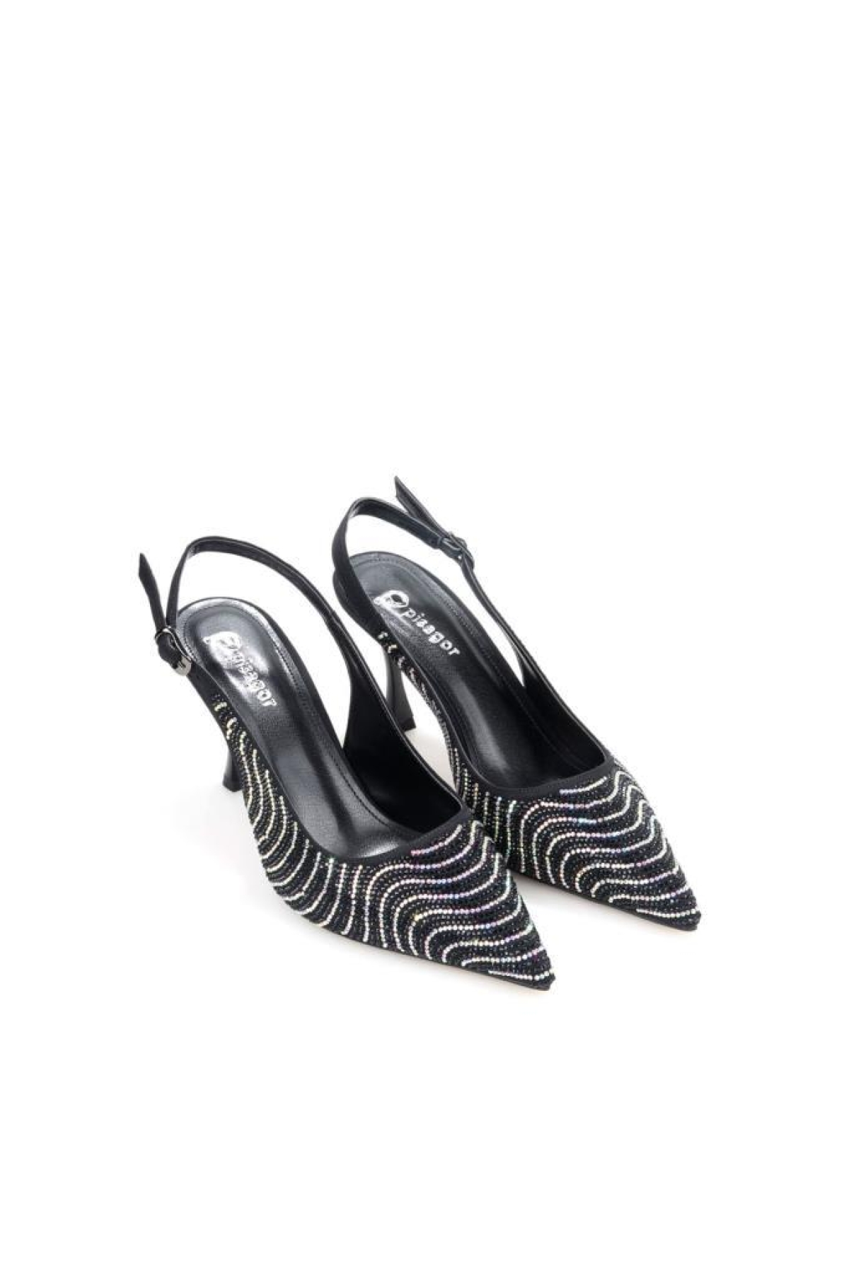 Pisagor Ps-31930 7 Cm Topuklu Kadın Taşlı Arkası Açık Stiletto Abiye Ayakkabı - Görsel 5