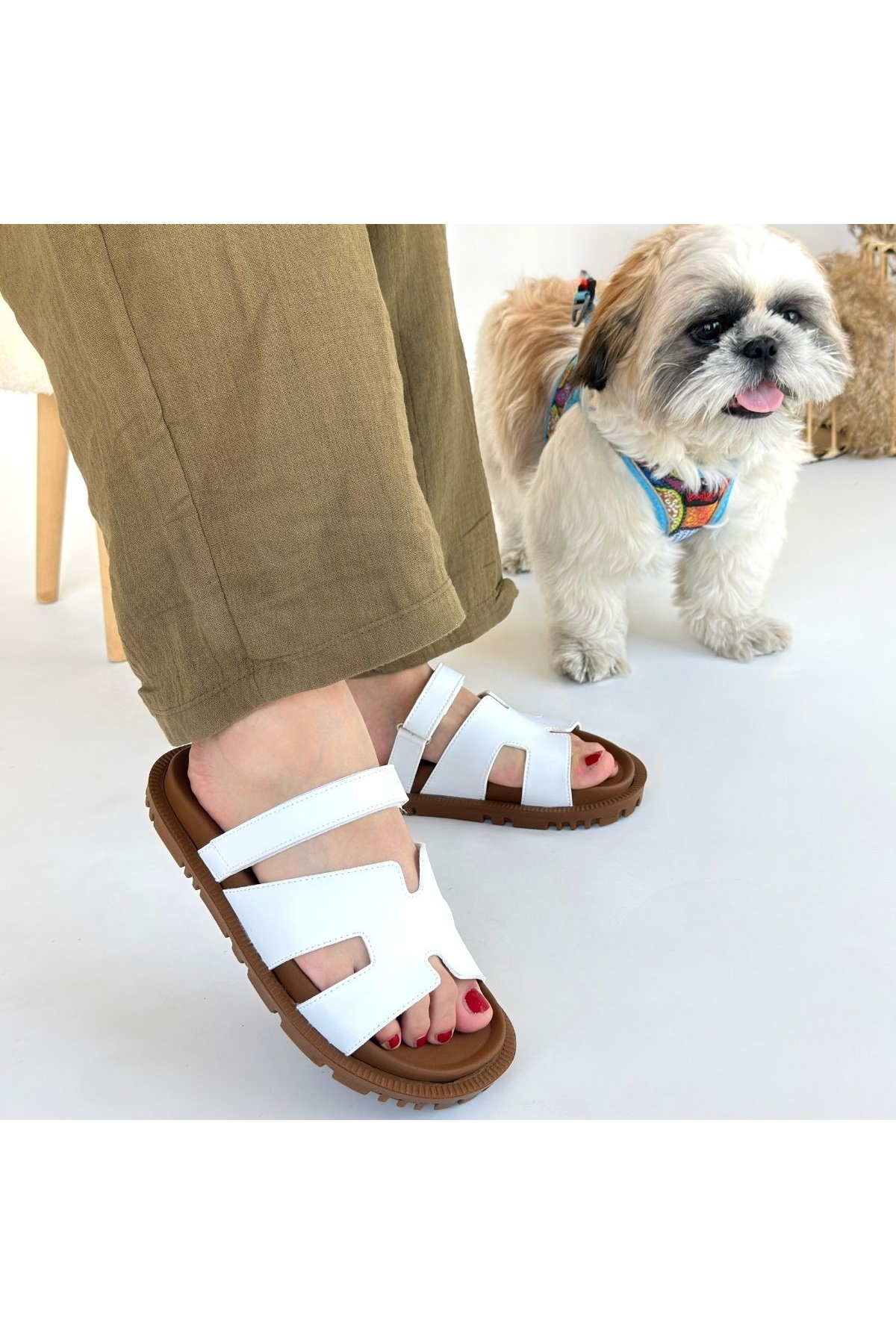 Beyaz Kadın Düz Terlik - Görsel 5
