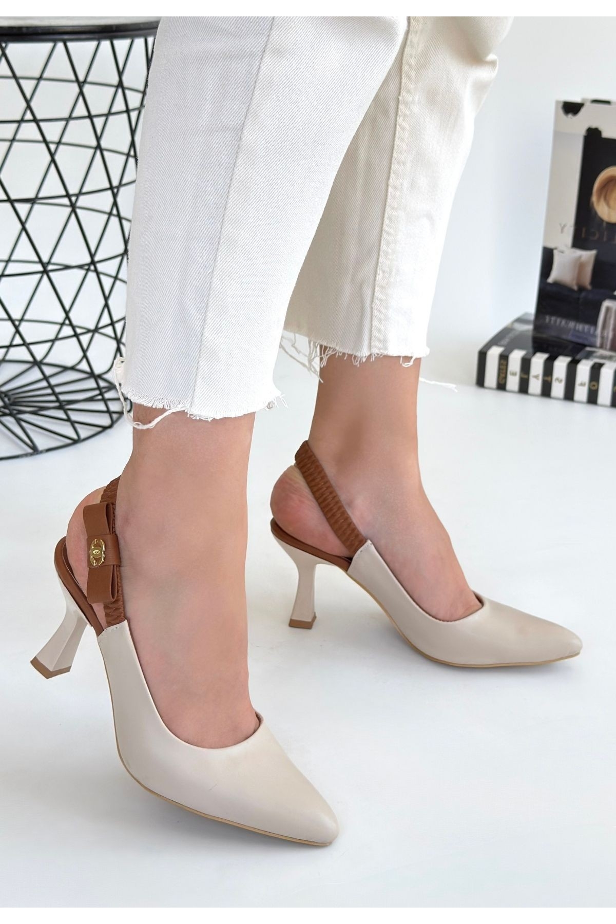 Bej Kadın Topuklu Ayakkabı - Görsel 3