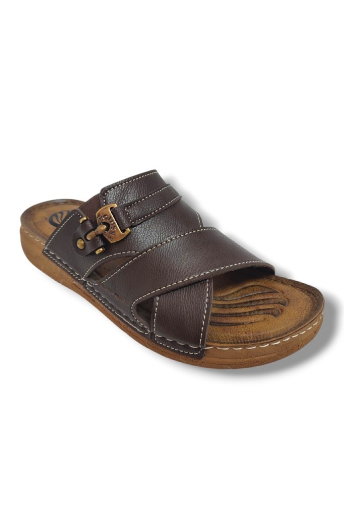 M244-0105 Deri Anatomik Fashion Tokalı Erkek Terlik - Görsel 2