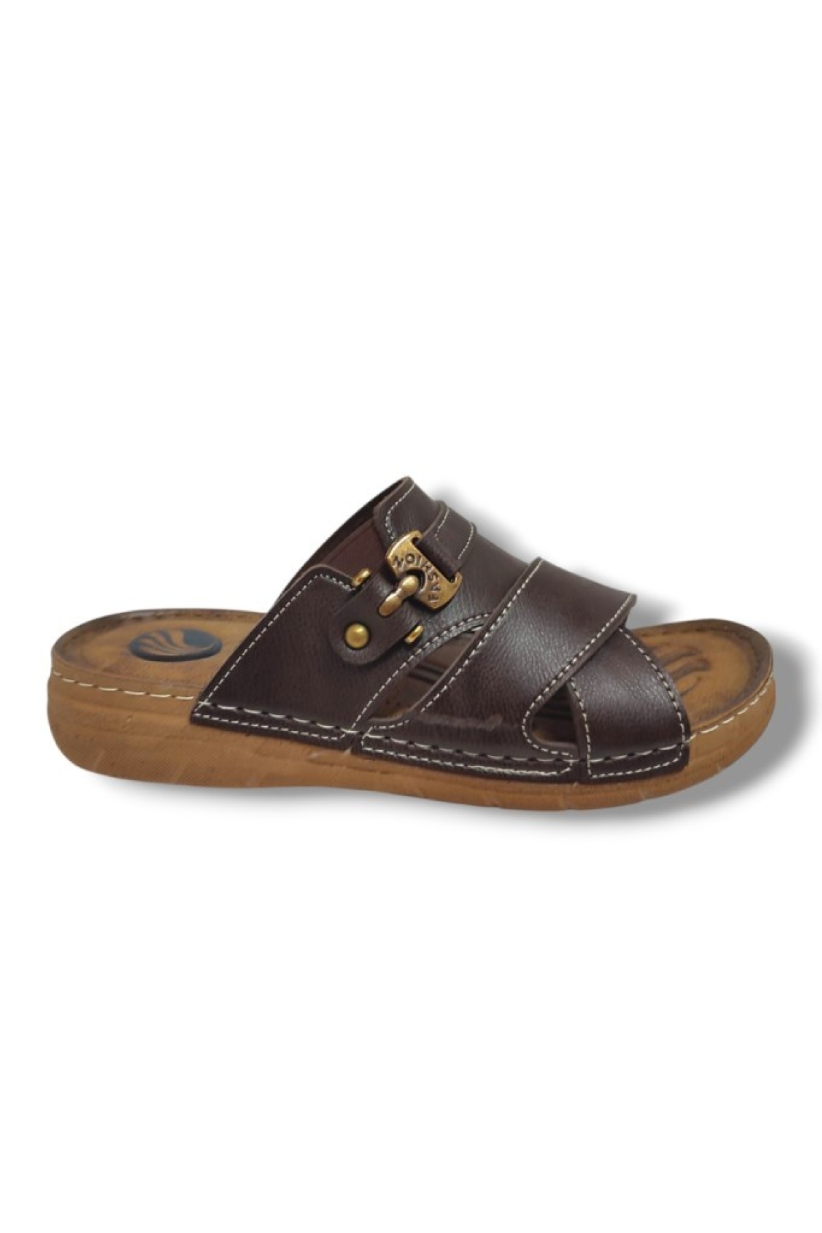 M244-0105 Deri Anatomik Fashion Tokalı Erkek Terlik - Görsel 3