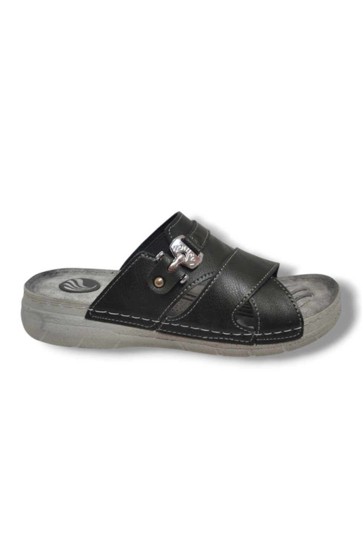 M244-0105 Deri Anatomik Fashion Tokalı Erkek Terlik - Görsel 3