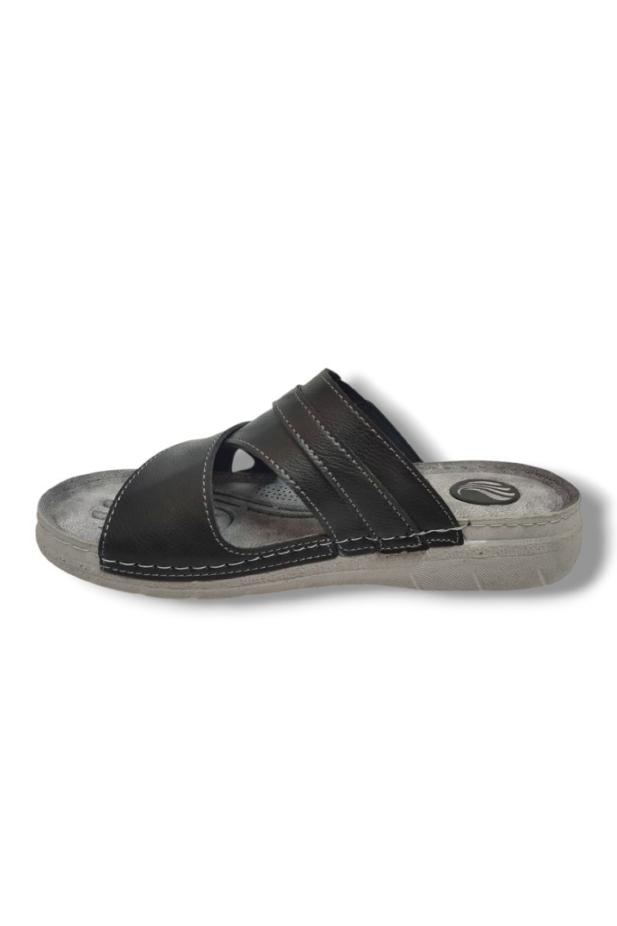 M244-0105 Deri Anatomik Fashion Tokalı Erkek Terlik - Görsel 4