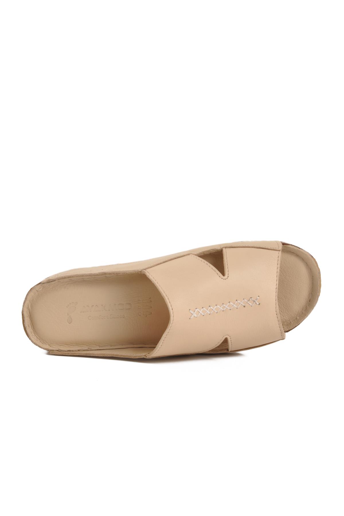 Bej Hakiki Deri Kadın Terlik 012 Z - Görsel 5