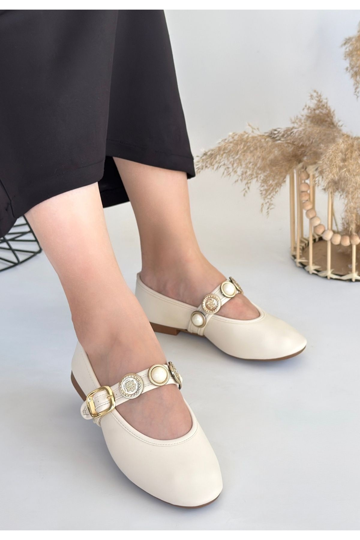 Bej Suni Deri Kadın Babet Ayakkabı - Görsel 2