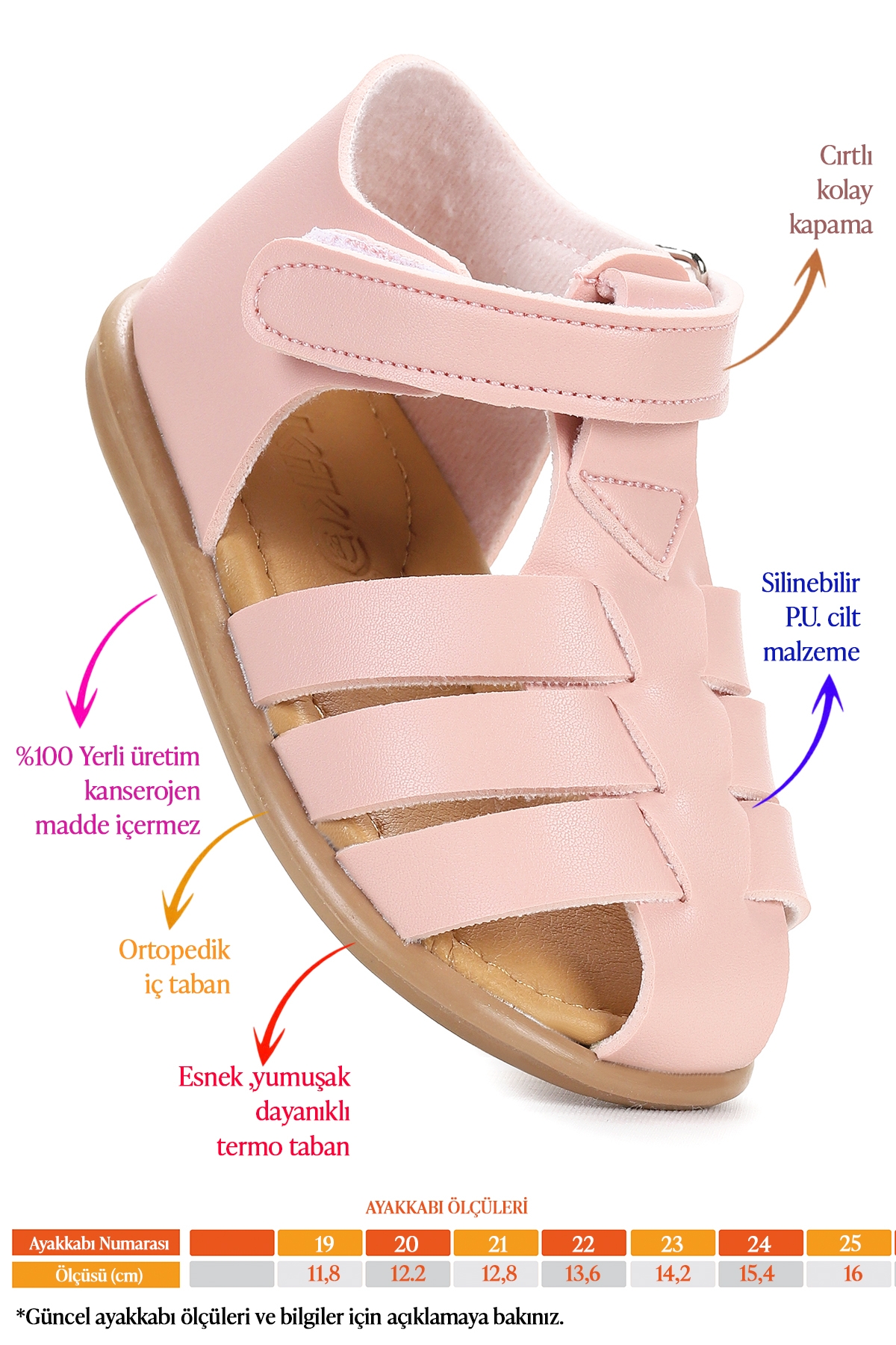 Lonpe İlk Adım Cırtlı Kız Bebek Sandalet Pudra - Görsel 3