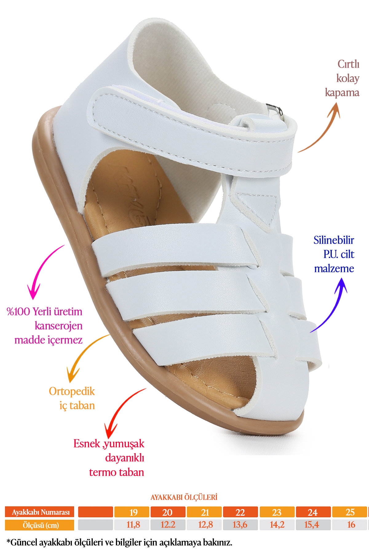 Lonpe İlk Adım Cırtlı Kız Bebek Sandalet Beyaz - Görsel 3