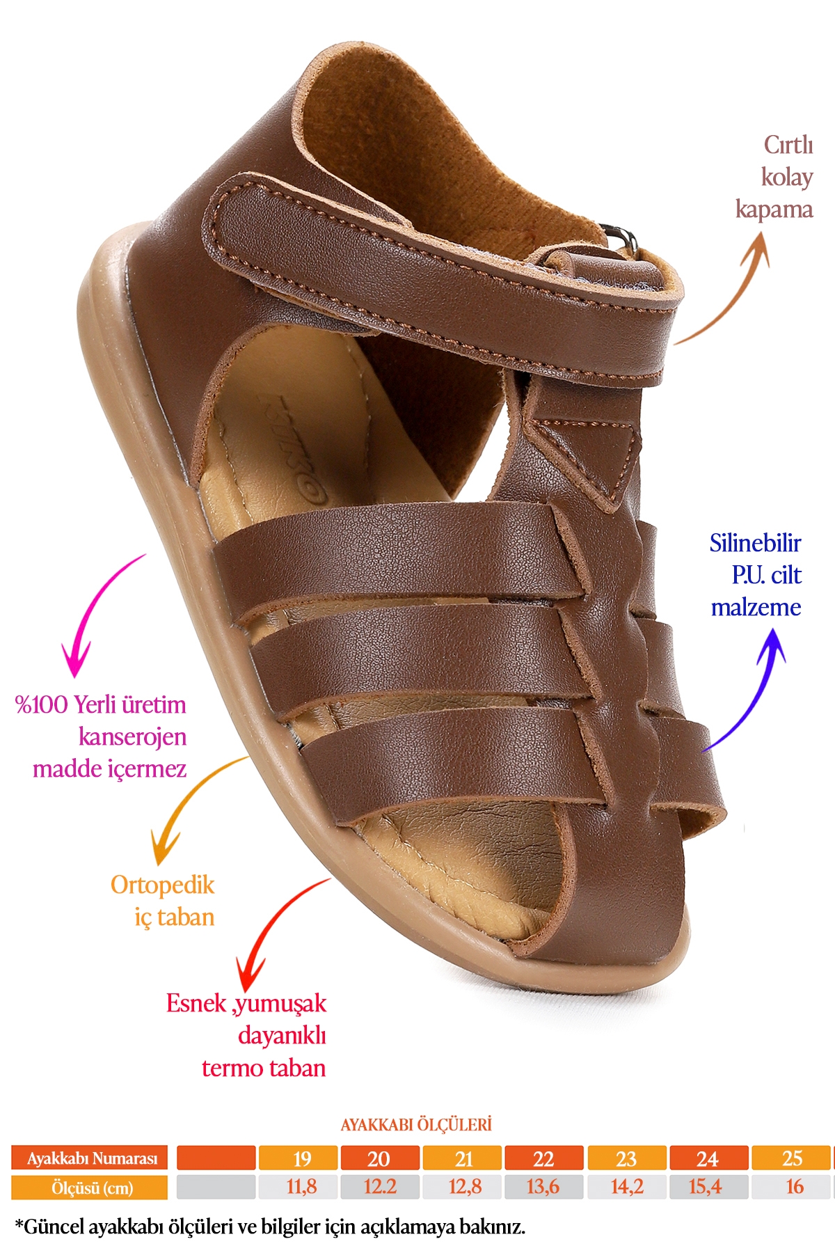 Lonpe İlk Adım Cırtlı Erkek Bebek Sandalet Taba - Görsel 3