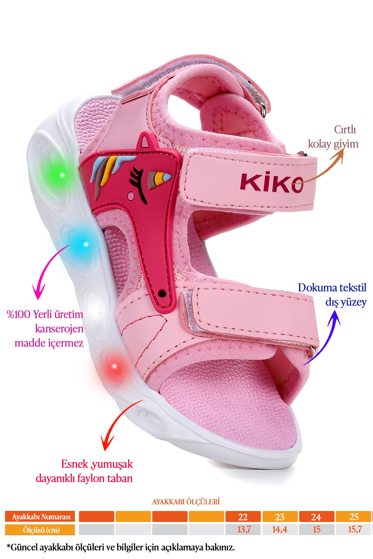 Unicorn Günlük Işıklı Cırtlı Kız Bebek Sandalet Ayakkabı Pembe - Görsel 3