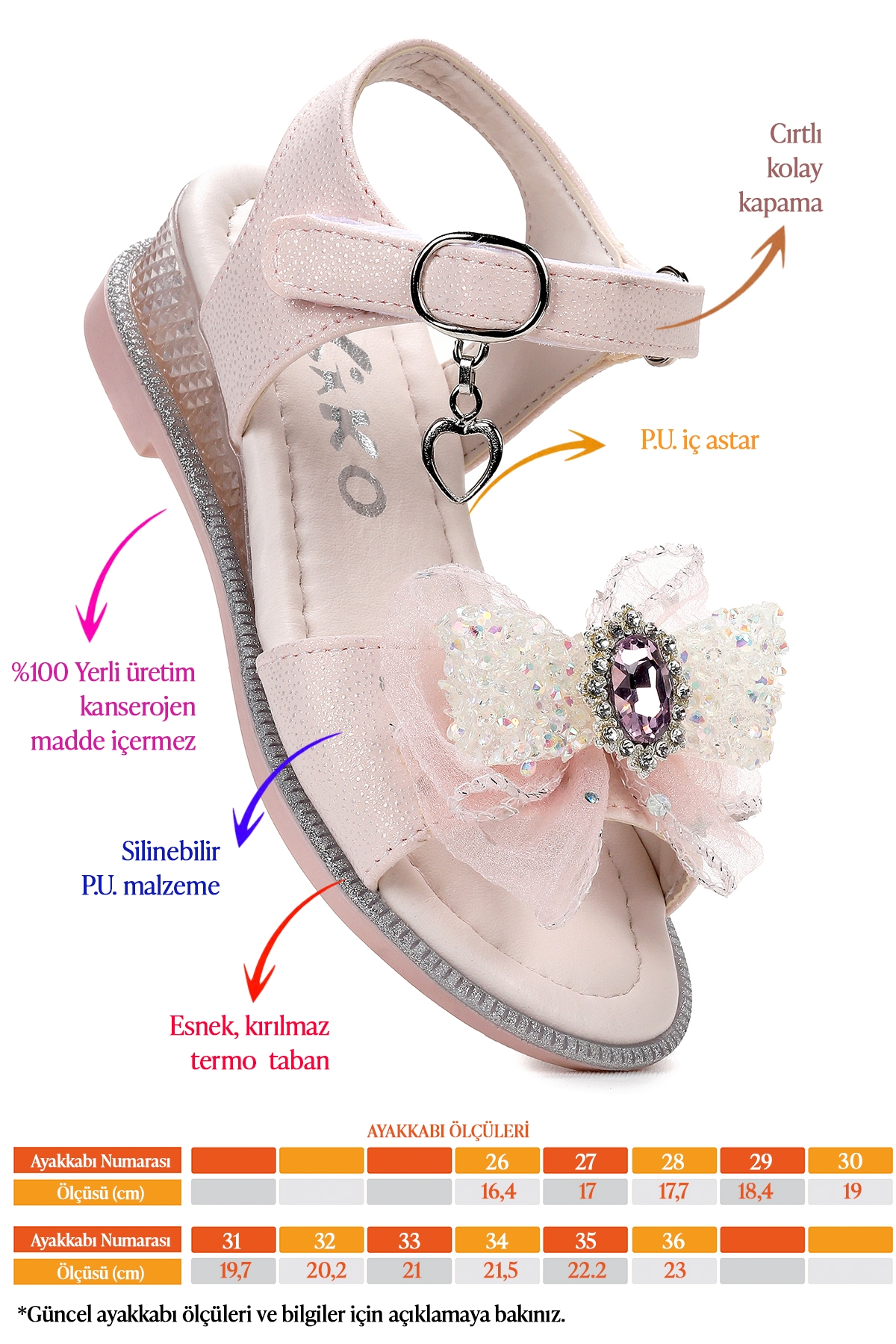 Bufly Fiyonklu Kız Çocuk Sandalet Ayakkabı Pudra - Görsel 3