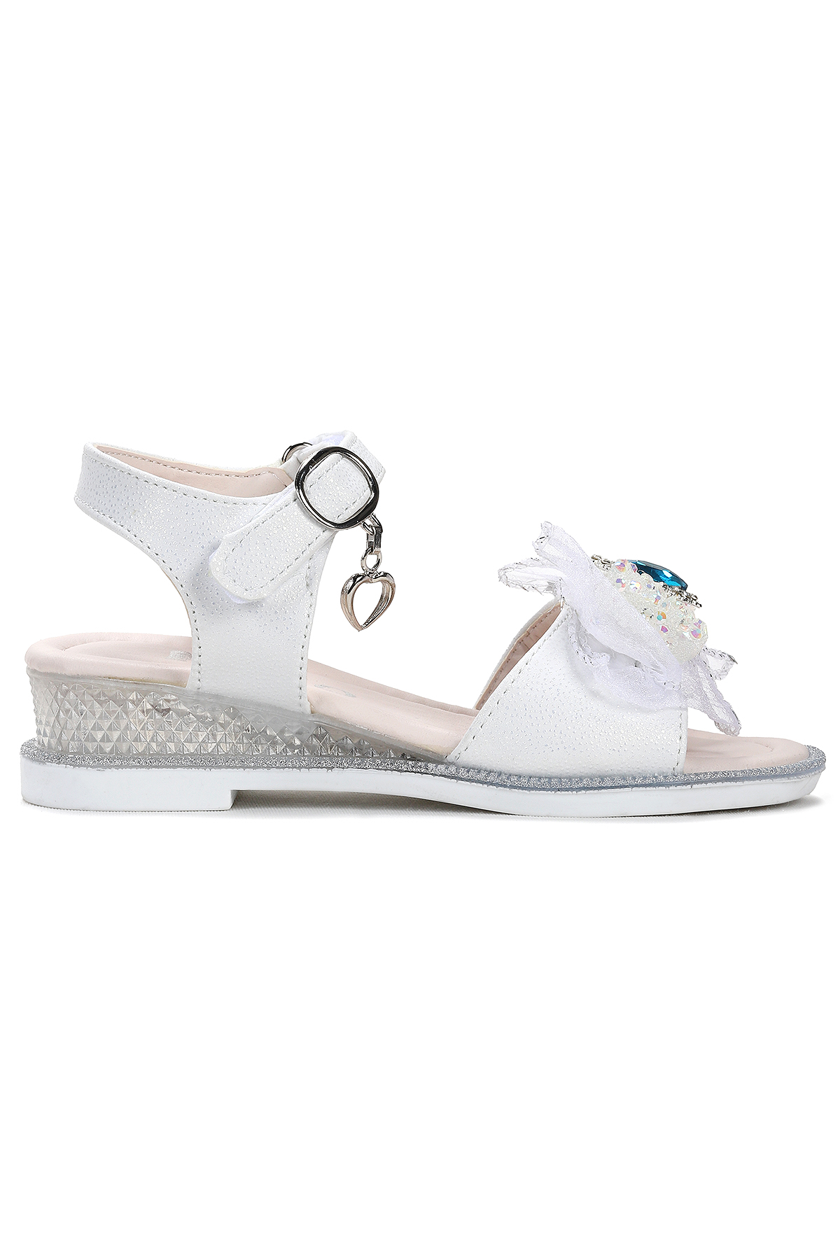 Bufly Fiyonklu Kız Çocuk Sandalet Ayakkabı Beyaz - Görsel 2