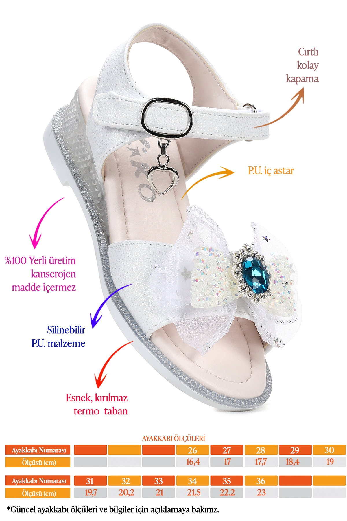 Bufly Fiyonklu Kız Çocuk Sandalet Ayakkabı Beyaz - Görsel 3