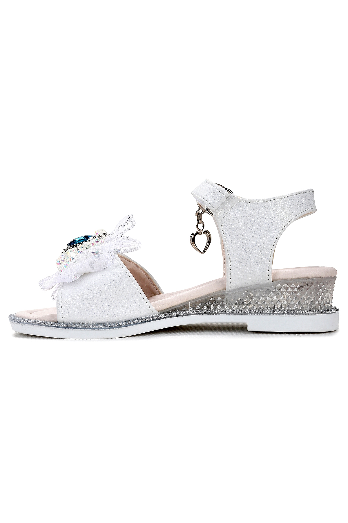 Bufly Fiyonklu Kız Çocuk Sandalet Ayakkabı Beyaz - Görsel 5
